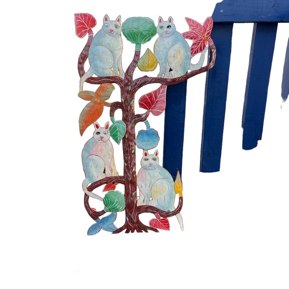 Handmade/ Hand Painted from Recycled Steel Drum Cats in Tree - Picture 2 of 10